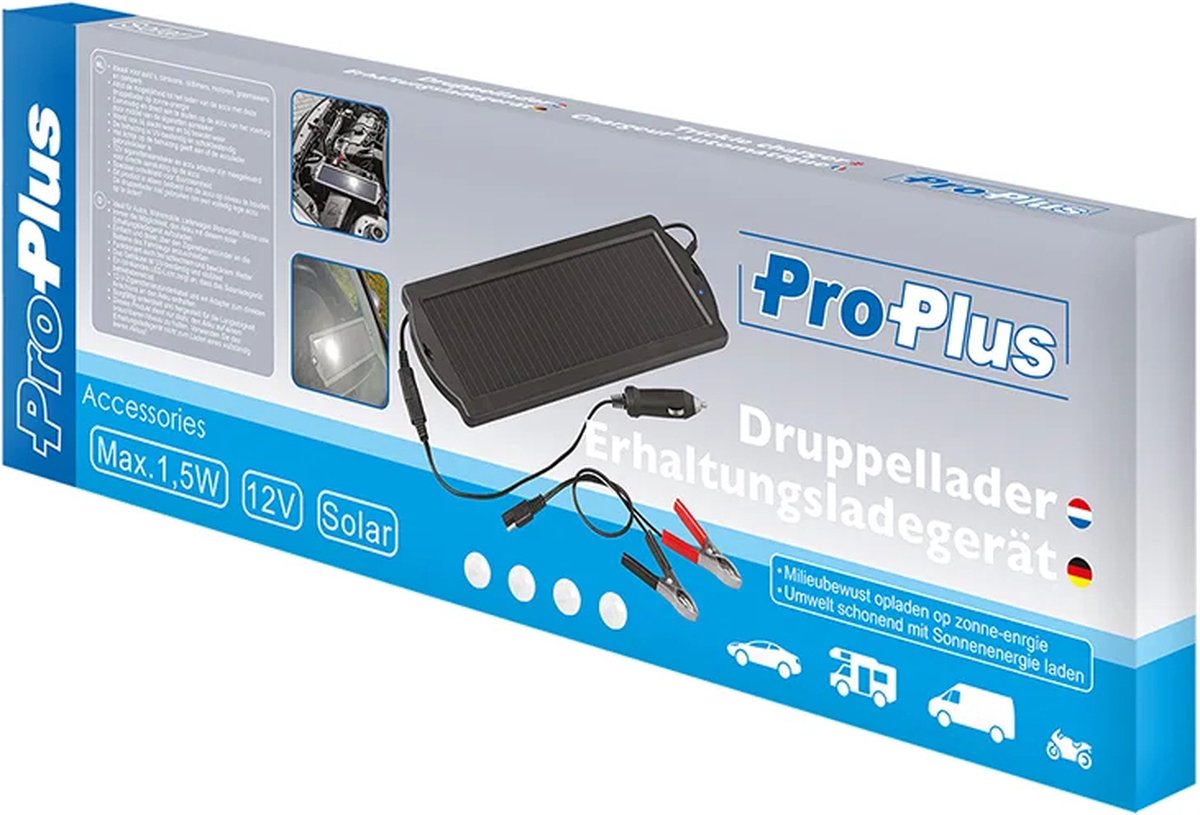 ProPlus Acculader Druppelaar Solar Druppellader 12 Volt 2.4 Watt