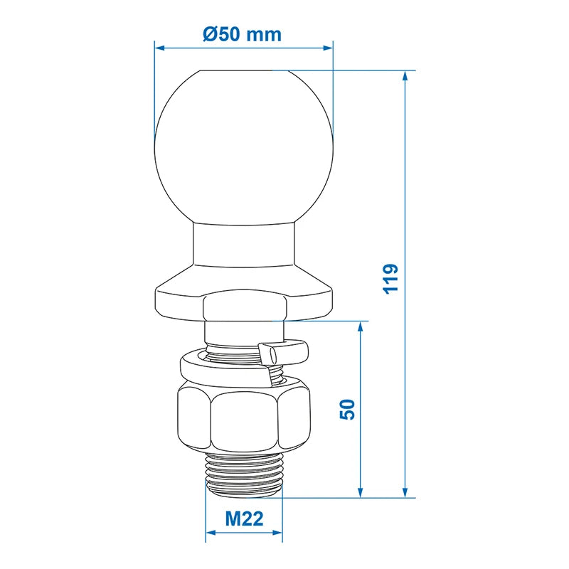 ProPlus Trekhaakkogel Recht M22 x 50mm