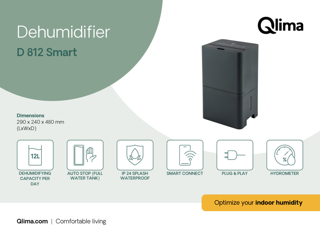 Qlima D812 Smart Luchtontvochtiger Ontvochtiger