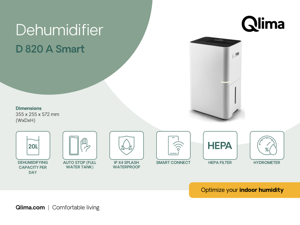 Qlima D820A Smart Luchtontvochtiger Ontvochtiger